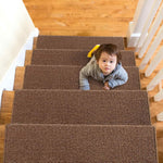 Camel brown stair rug showing protective bullnose edge
