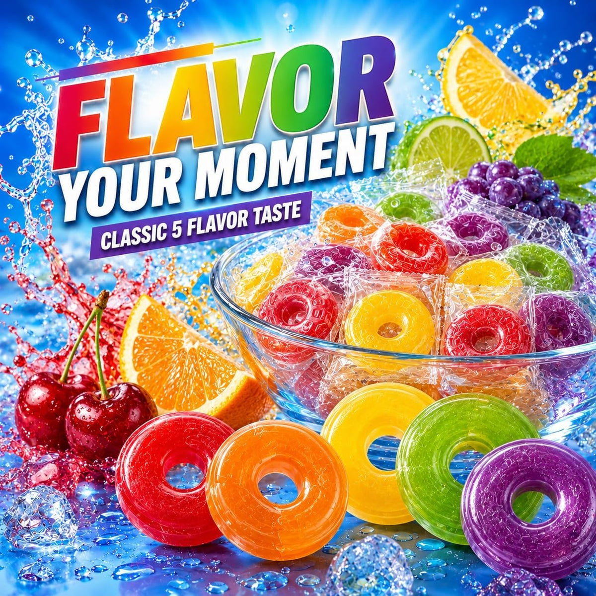 Authentic Reg 5 Flavors assorted fruity candy display