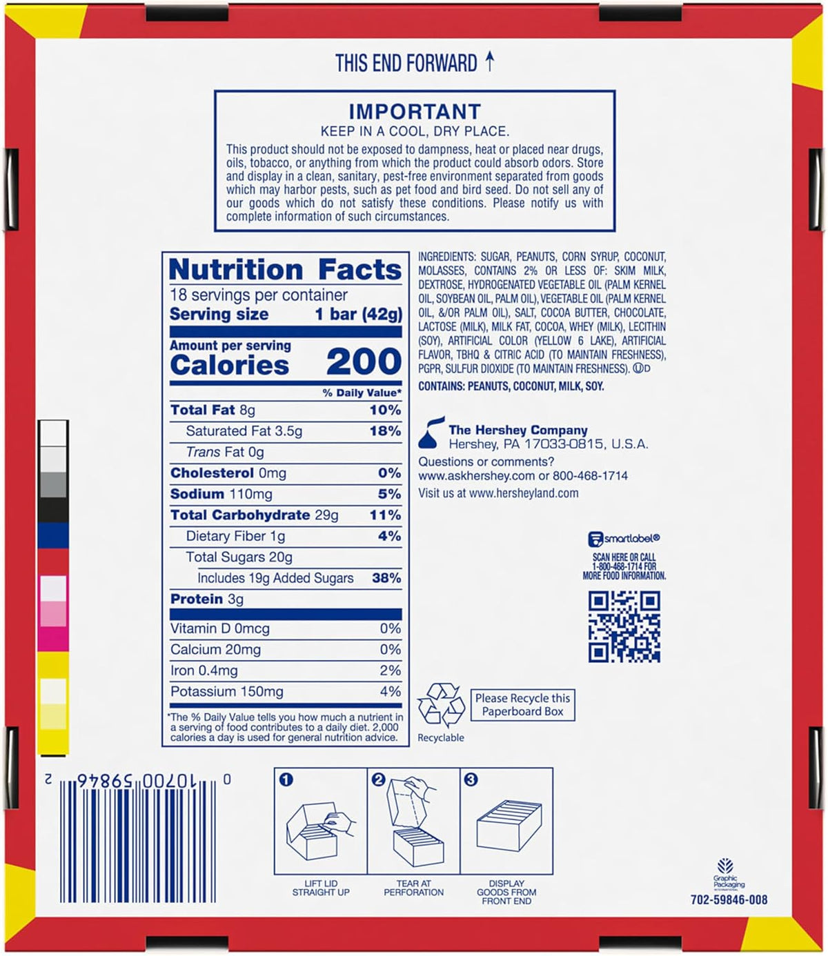 Zagnut eighteen count candy bar packaging display showing ingredients list