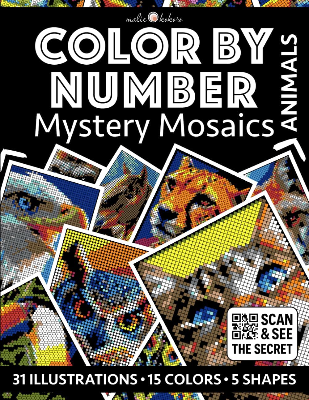 Color by Number: Animals | Mystery Mosaics Coloring Book for Adults | Black Background Edition | Pixel Coloring: Color Quest with Circle, Square, ... (Color by Number - Black Edition | Pixelart) - Image 1