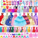 Ecore Fun 99 piece doll clothes and accessories set front view showing assorted colorful dresses and gowns.