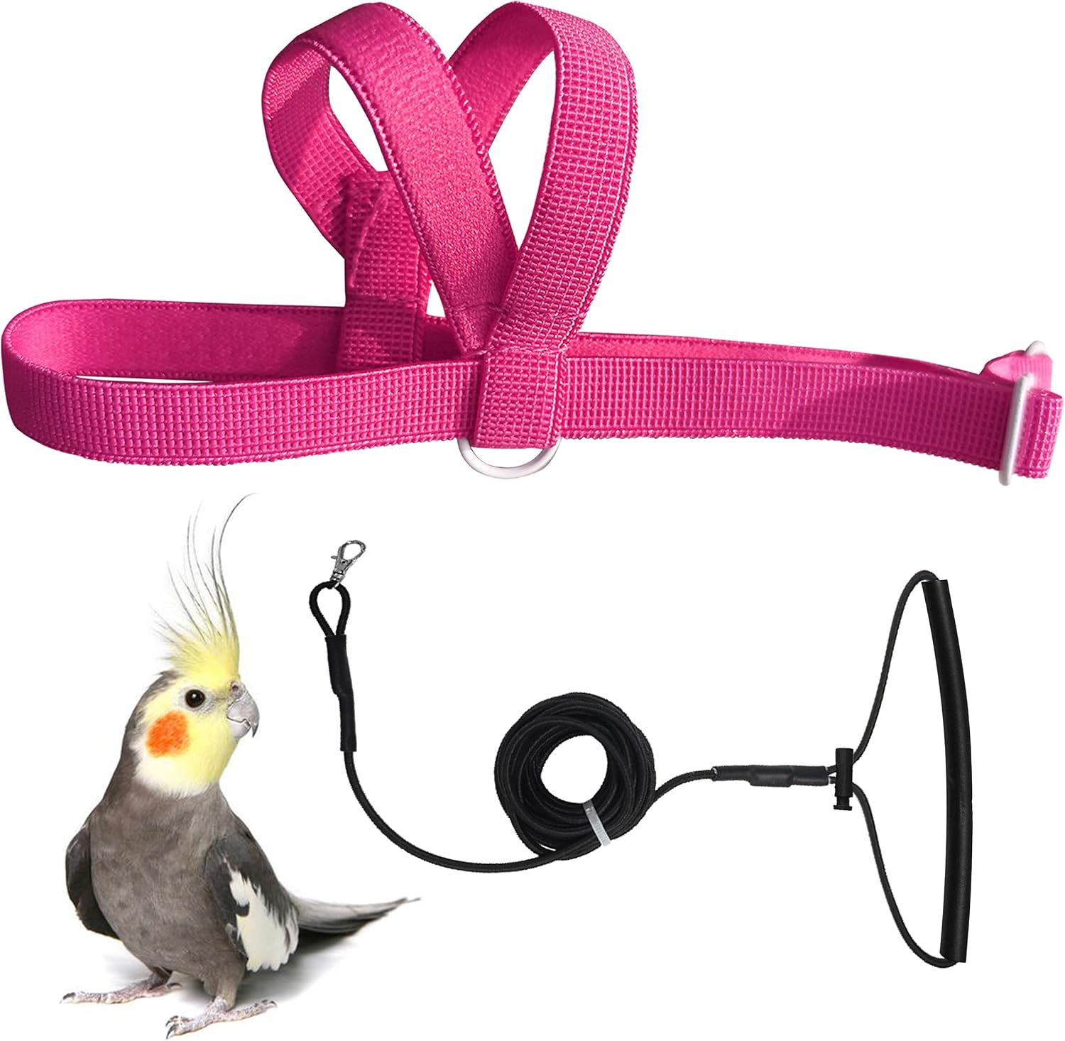 Vanfavori adjustable bird harness magenta front view for small parrots