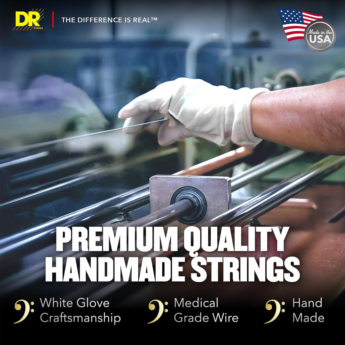 Side profile view of round core bass string construction