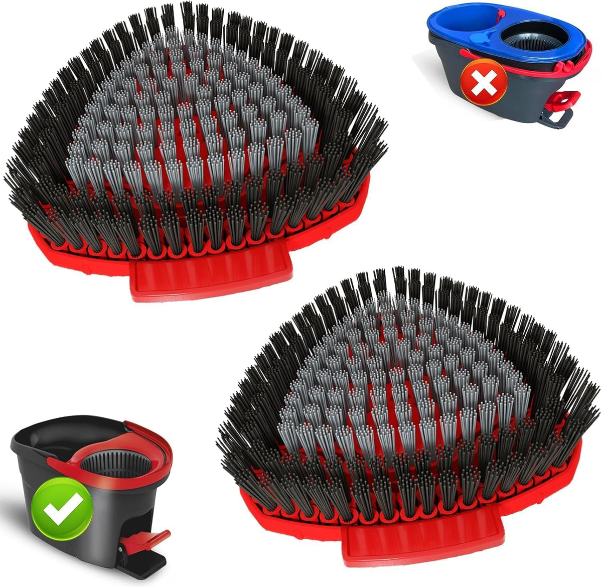 Bublador scrubber mop replacement heads front view showing red triangular base
