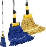 Maquita commercial string mop front view with blue and yellow head.