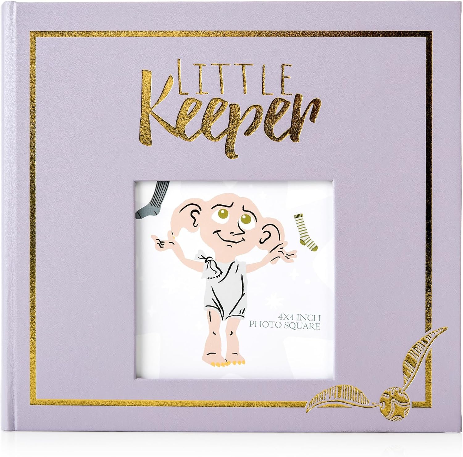 ConQuest Journals Harry Potter Little Keeper baby photo album front view showing lavender cover and Dobby artwork.