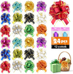 WWTIANFC pull bows for gift baskets front view showing expanded red ribbon with gold edge