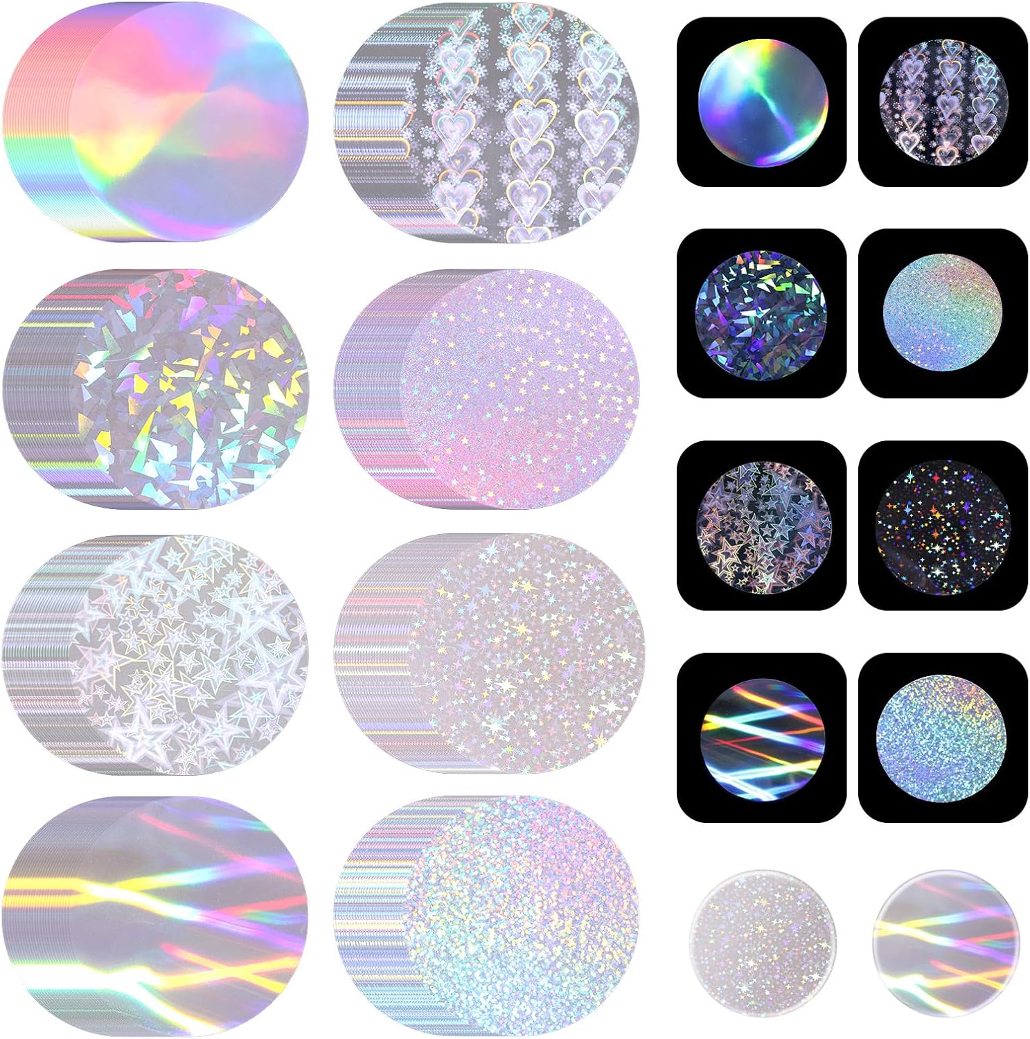 Penitue holographic badge protective film front view showcasing shimmering glitter styles for custom pin making