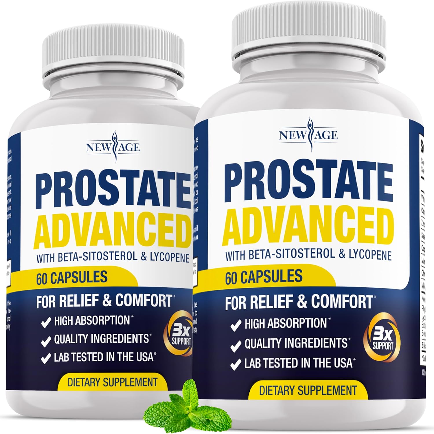 New Age Prostate Advanced supplement bottle front view for men urinary health.