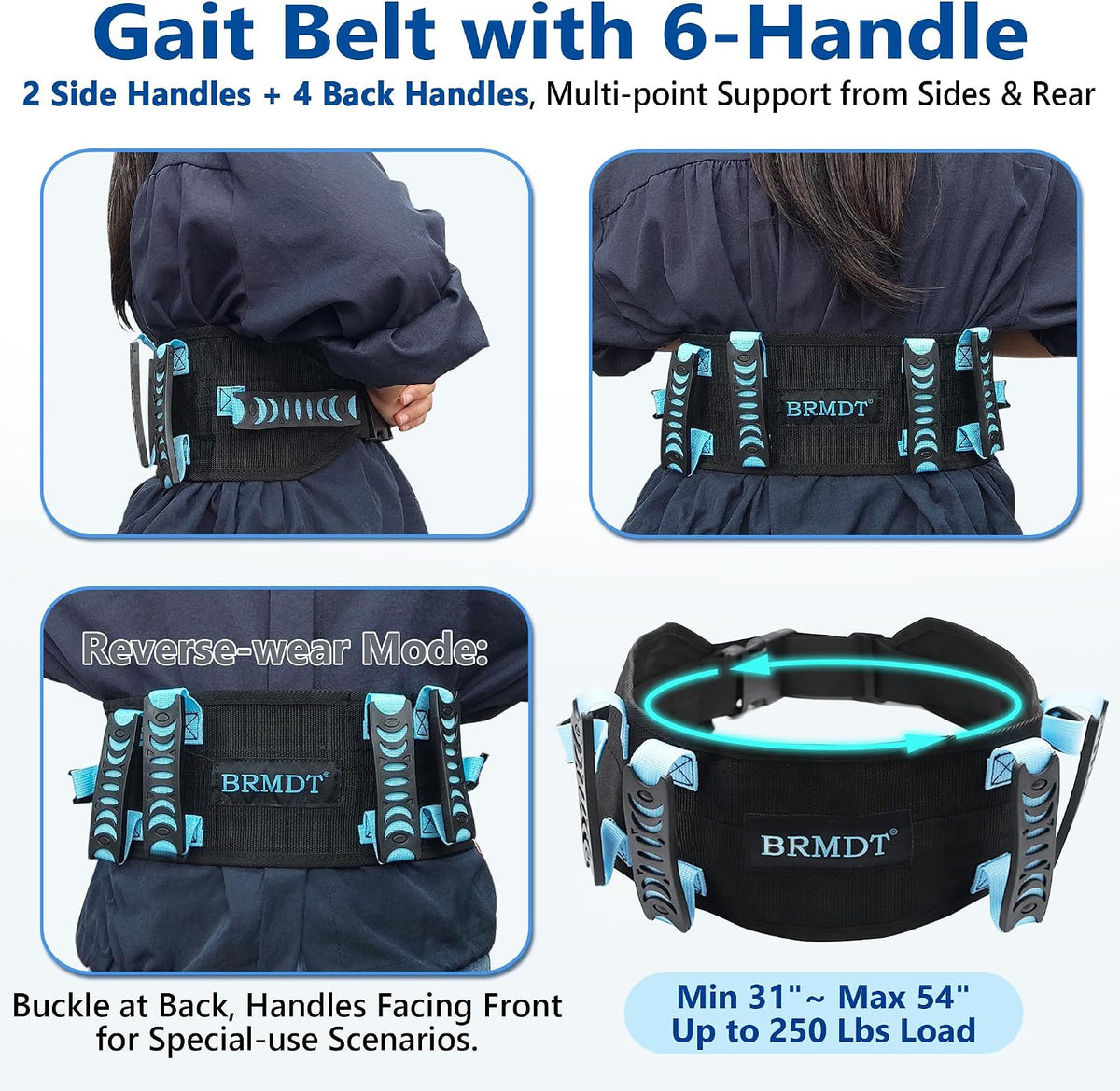 Gait Belt for Seniors, Adjustable Medical Transfer Safety Belt with Handles, Quick Release Buckle, Durable Nylon Mobility Assist Gait Belts for Elderly, Disabled & Patient(31.5-54in, 250lbs) - Image 3
