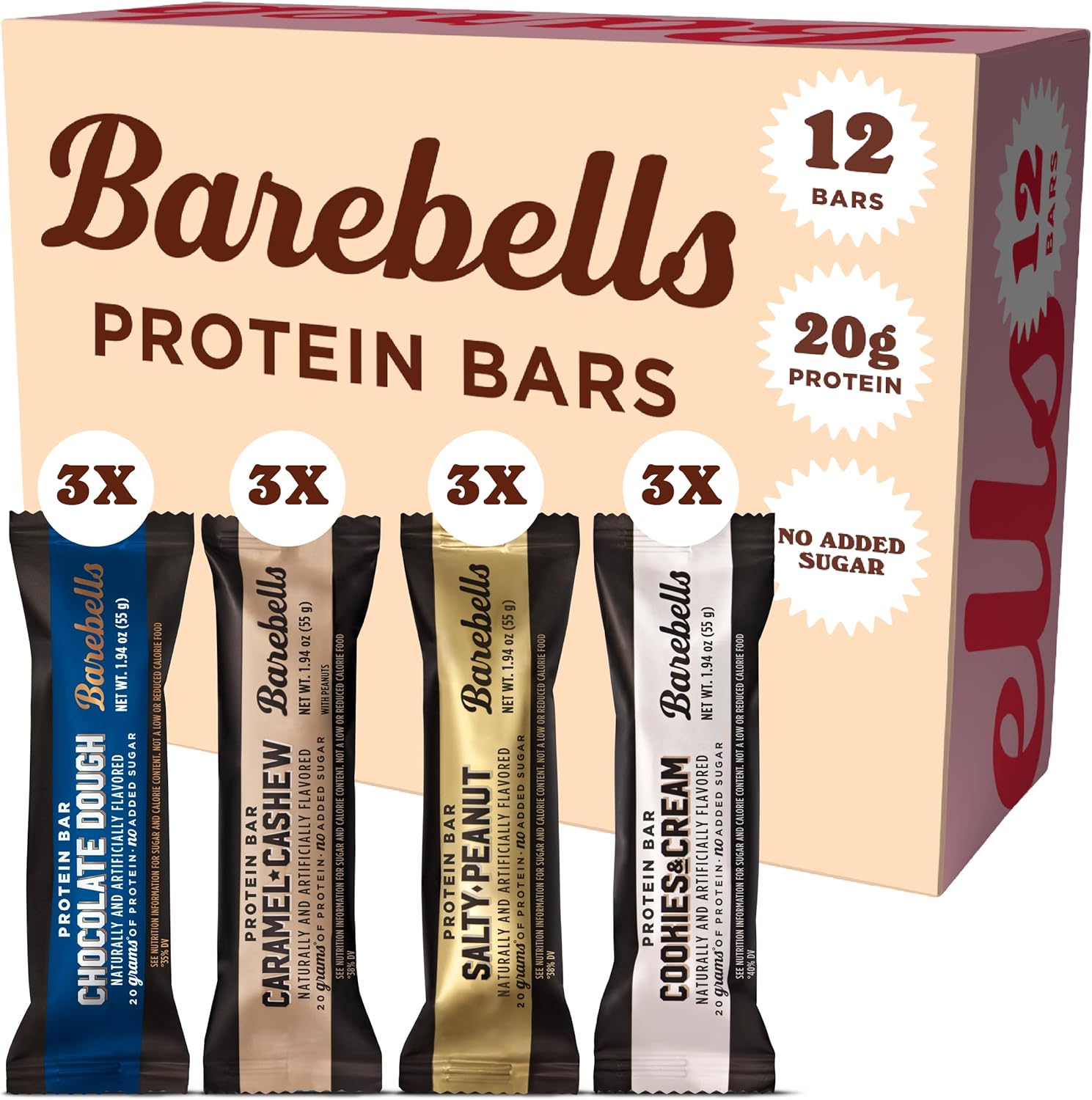 Barebells Protein Bars Variety Pack front view showing the product packaging and assorted flavors.