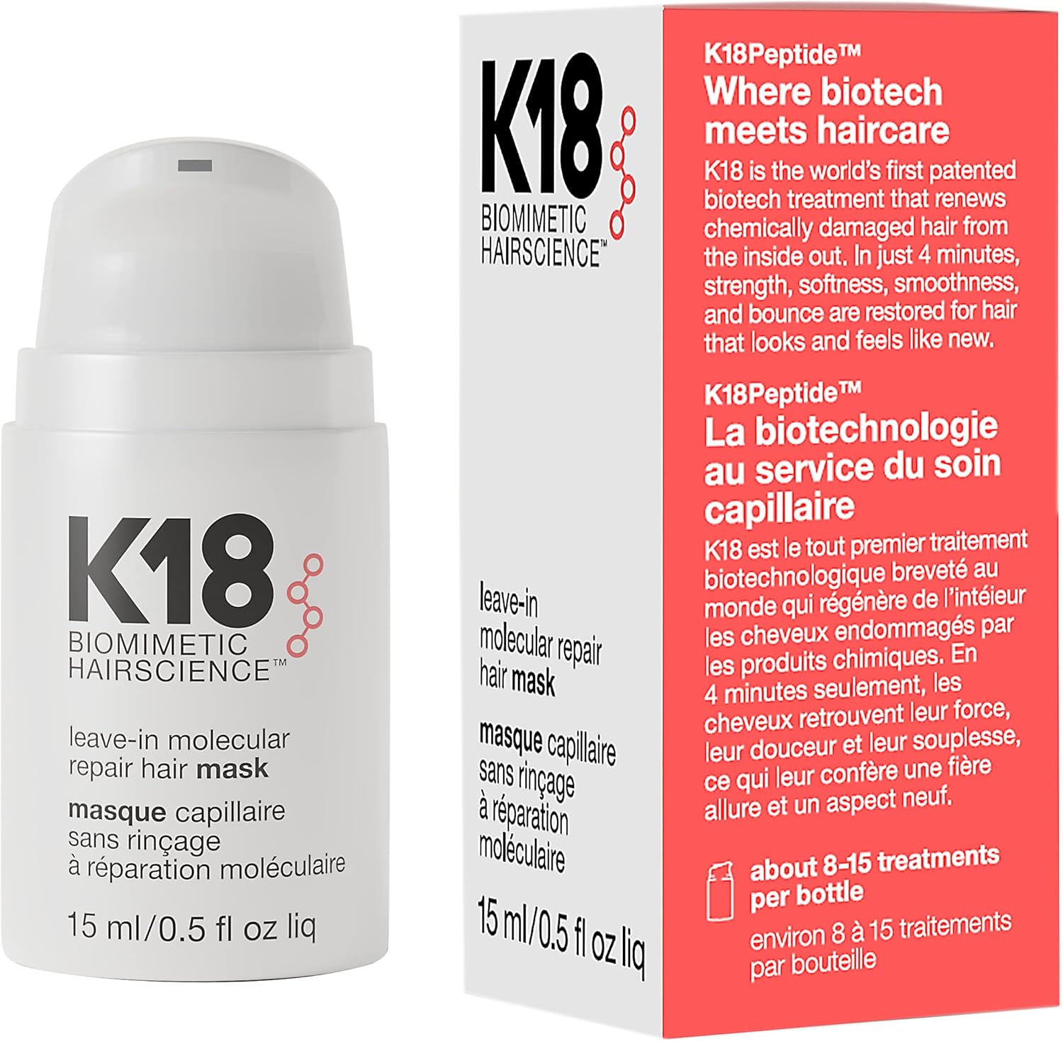 K18 Leave In Molecular Repair Hair Mask 50ml bottle for professional damaged hair repair