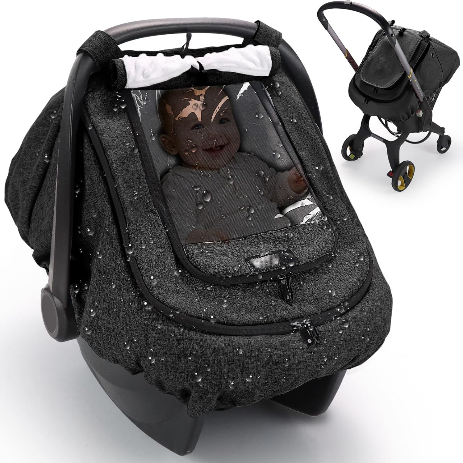 TinlyFinly waterproof car seat cover for baby front view showing clear window