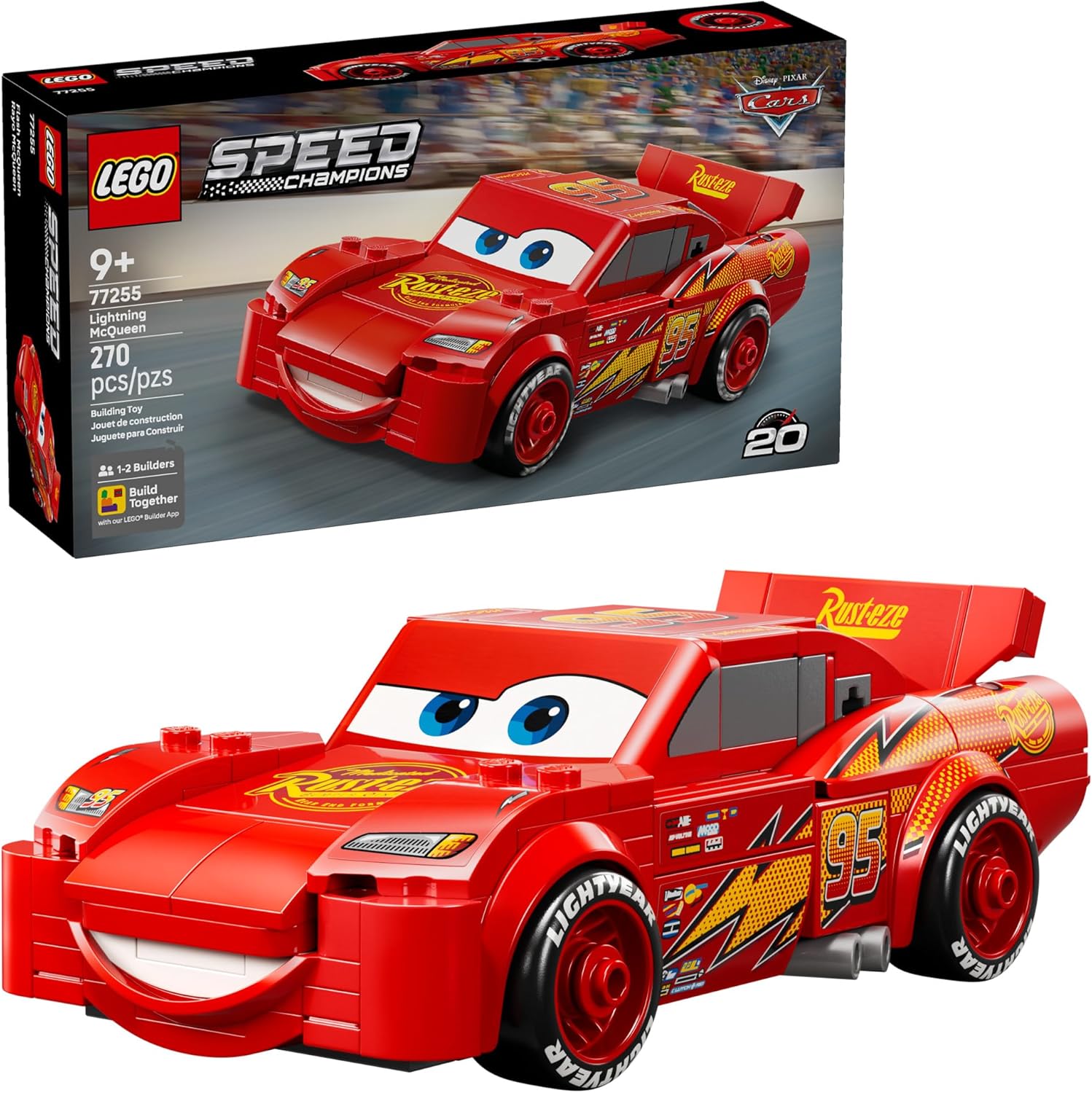 Lego Speed Champions Lightning McQueen 77255 front view showing racing details