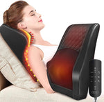 Boriwat back massager with heat front view showing black faux leather design and rotating nodes