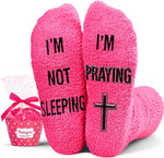 HAPPYPOP Christian fuzzy socks front view showcasing dark pink color.