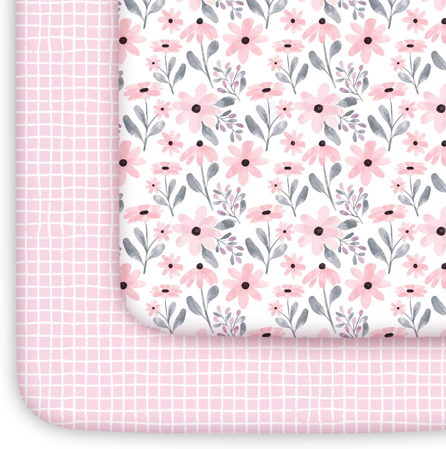 Yoofoss pack and play mini crib sheets pink floral front view