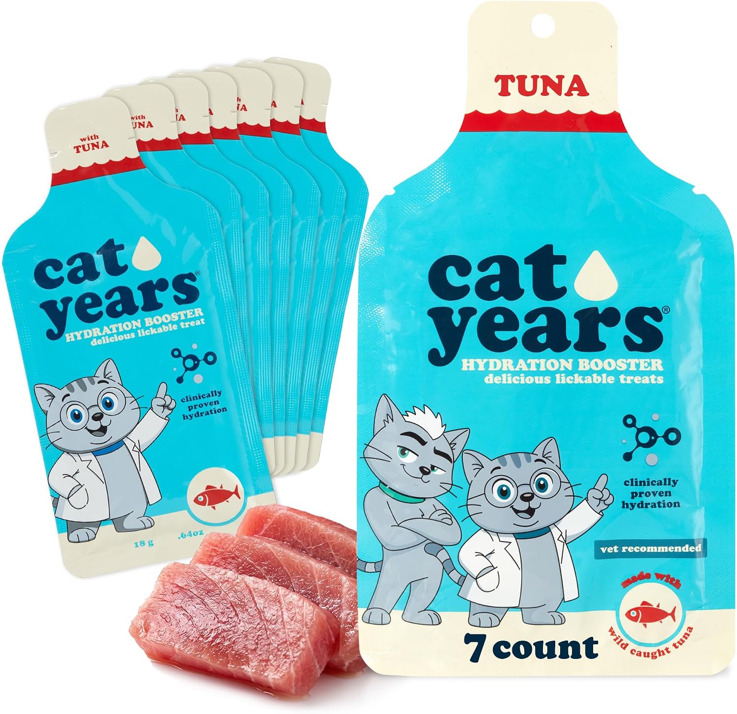 Cat Years Daily Lickable Cat Treat Tuna Pack of 7 Front View