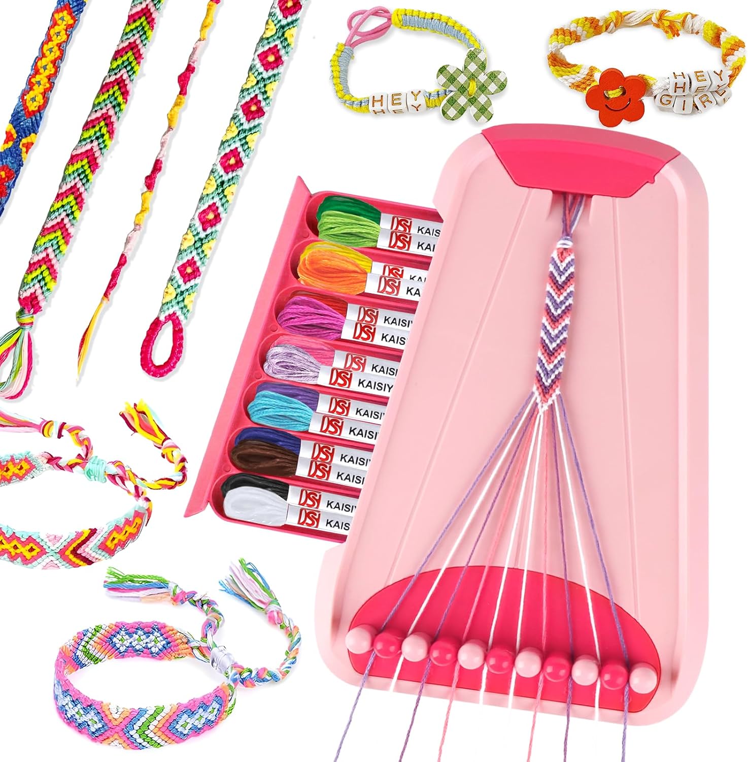 Rdfmy friendship bracelet making kit front view pink portable loom station