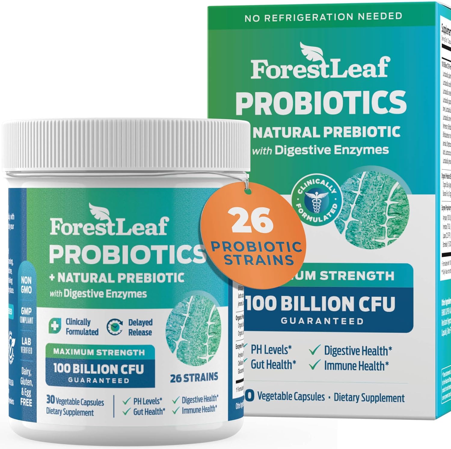 Probiotics for Men and Women, 100 Billion CFU, 26 Unique Strains, Men's and Women's Probiotic and Prebiotics Support Digestive Health, Gut Wellness, Energy, Mood, Immune, PH Balance (30 Caps) - Image 1
