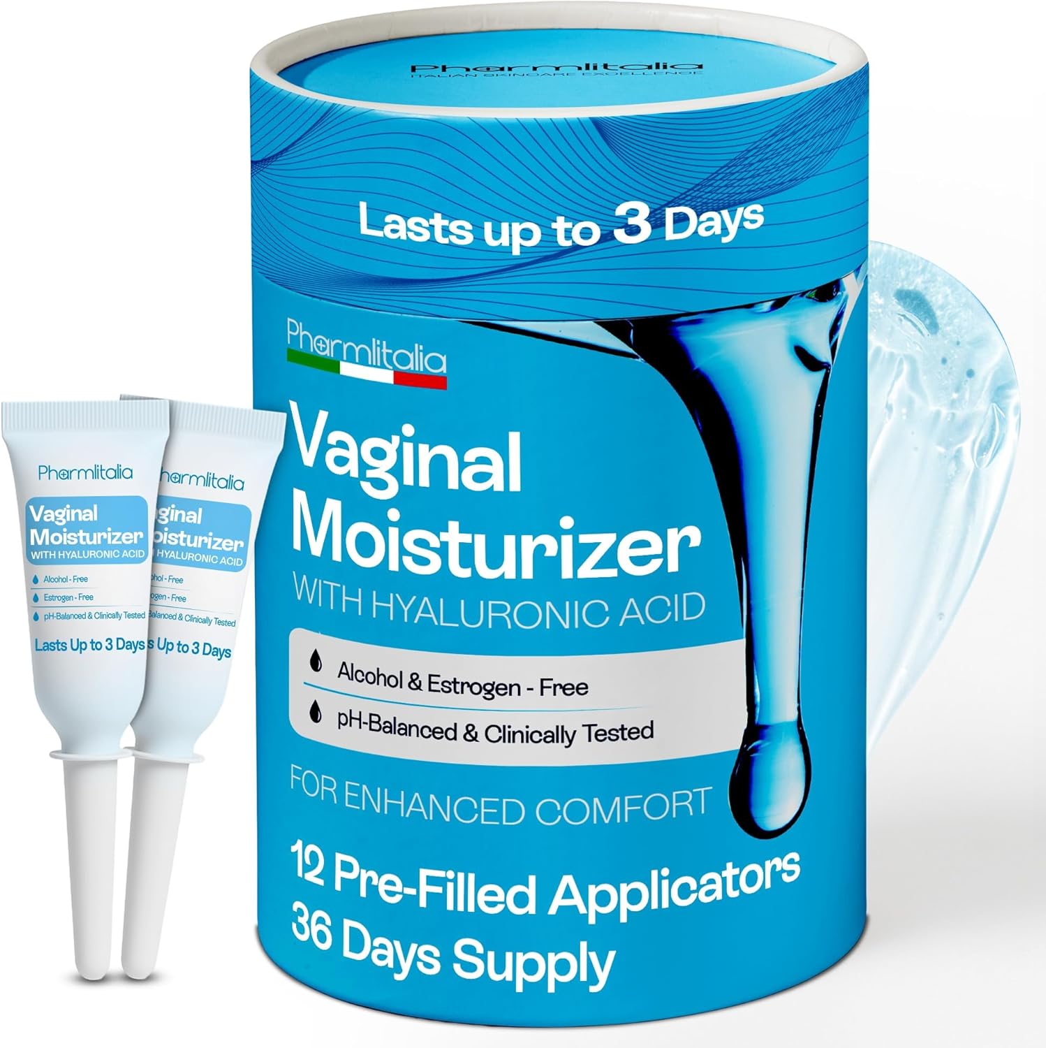 Pharmlitalia Vaginal Moisturizer Gel for Vagina Health, Moisturizer Applicators for Vaginal Dryness Relief and Long Lasting Wetness - Pre and Post Menopausal - 12 Pre Filled Applicators - Image 1