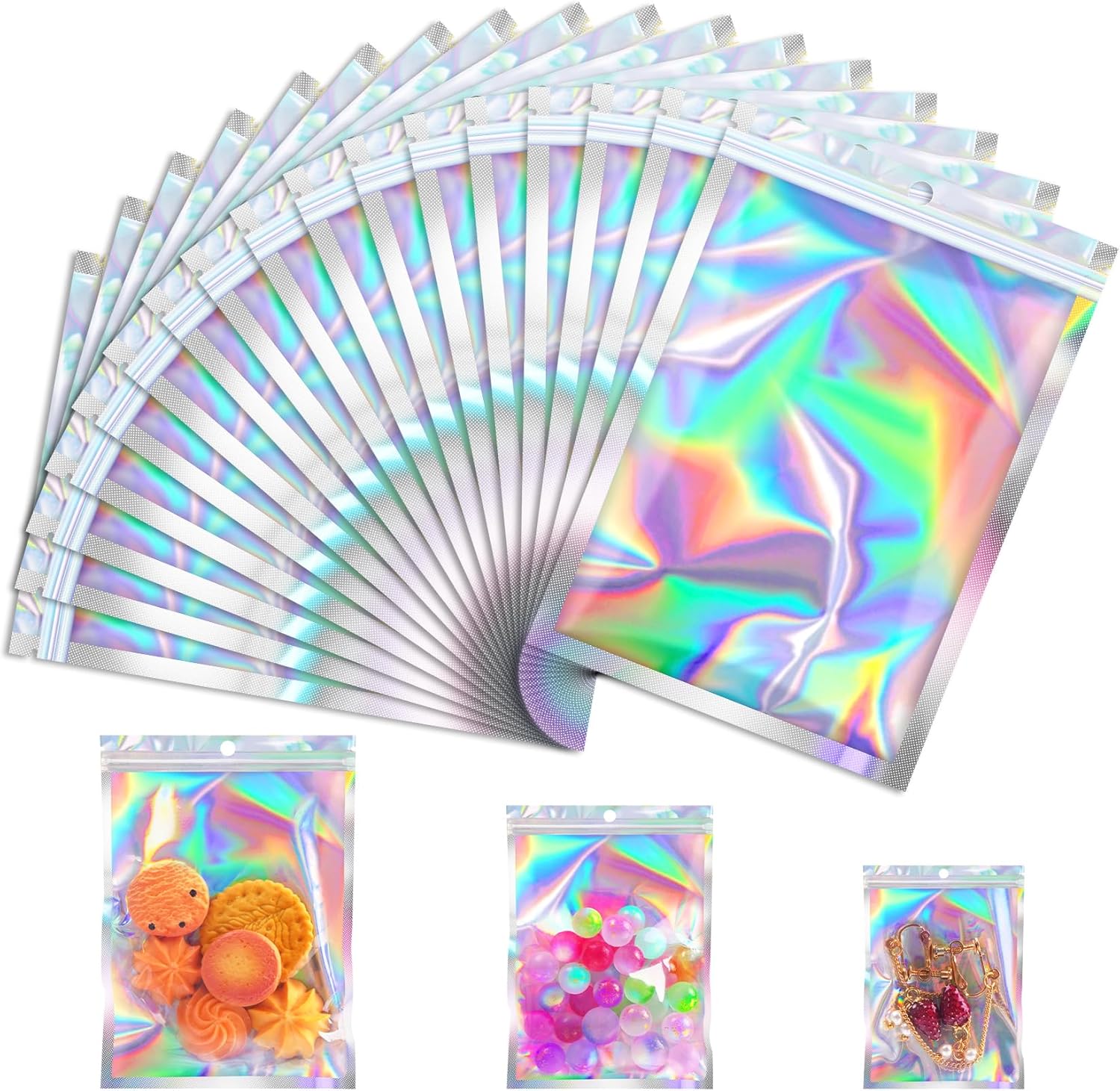 Jetmore holographic smell proof mylar bags 100 count front view showing clear window
