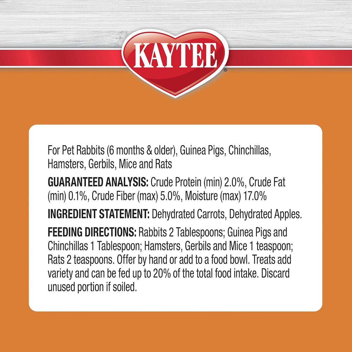 Kaytee natural snack for guinea pigs and rabbits nutritional information panel