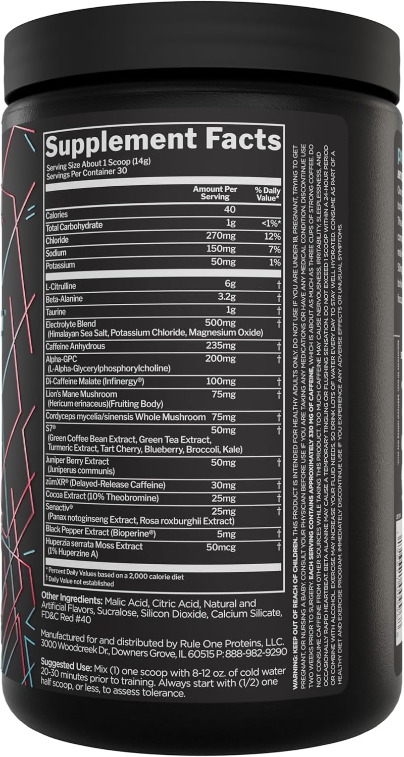 Rule 1 preLIFT Snow Cone flavor supplement facts panel