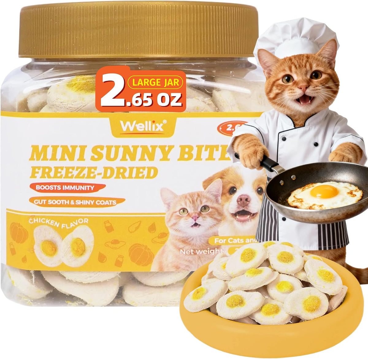 Wellix Mini SunnyBites freeze-dried cat and dog treats front jar view
