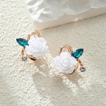 Zaycca White Rose Flower Stud Earrings packaging display