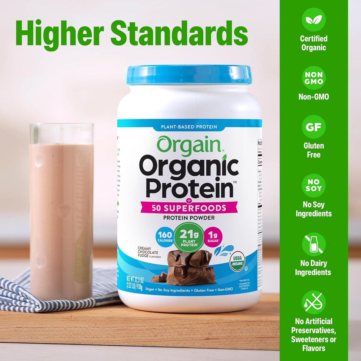 Orgain organic protein powder 21g protein highlight