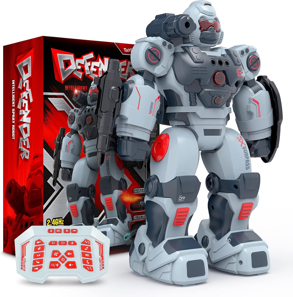 Toylefun interactive robot toy packaging and accessories