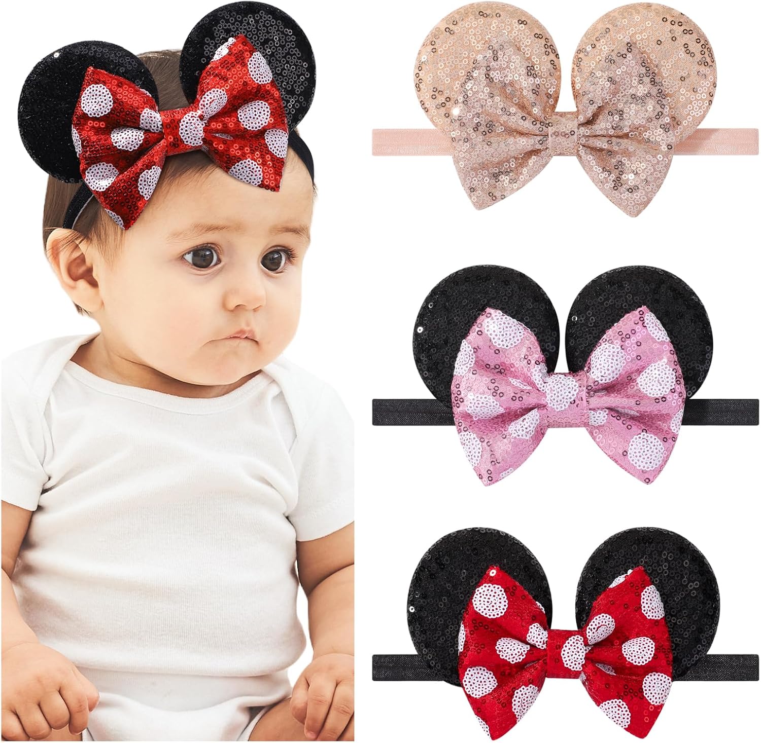 Choicbaby 3 piece mouse ear headband set front view