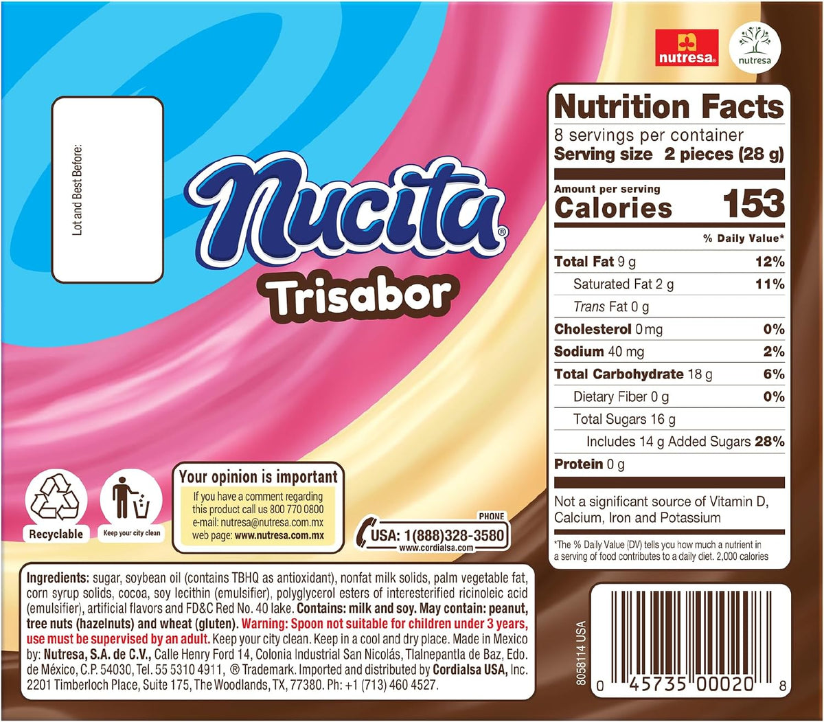 Individual portion cup of Nucita Trisabor with swirled chocolate vanilla and strawberry cream