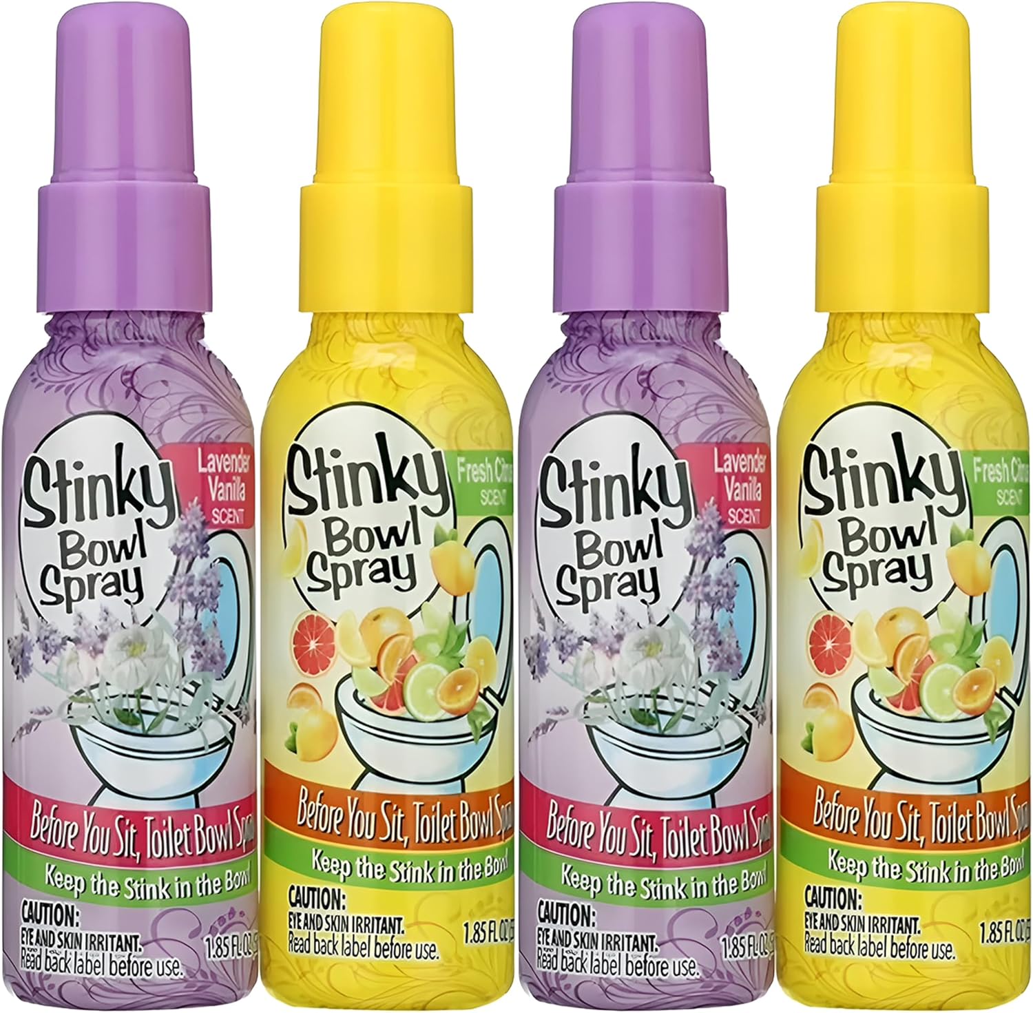 Treasue Isle Stinky Bowl Spray set of four bottles front view for bathroom odor control