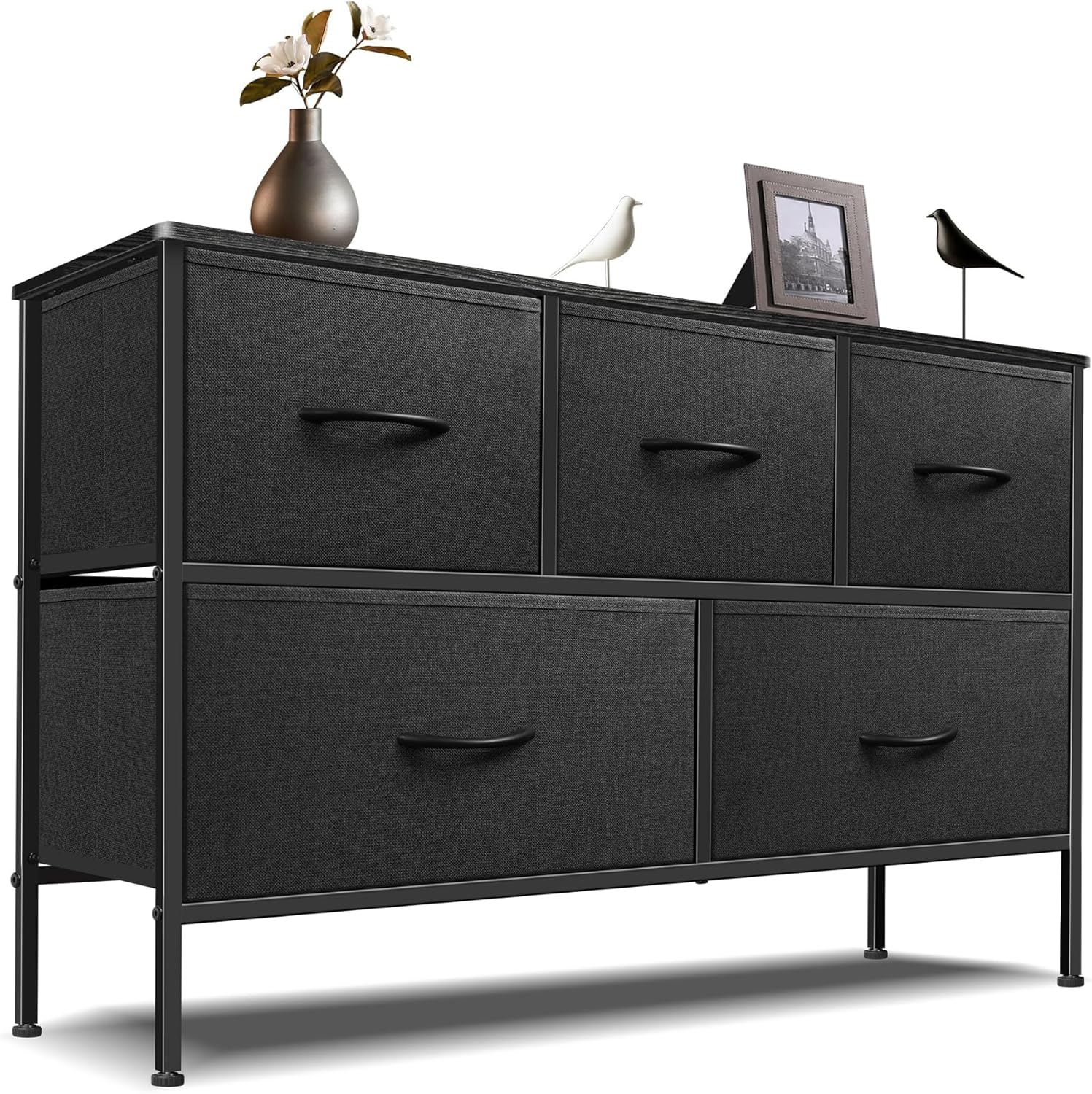 Wlive 5 drawer fabric dresser front view in charcoal black