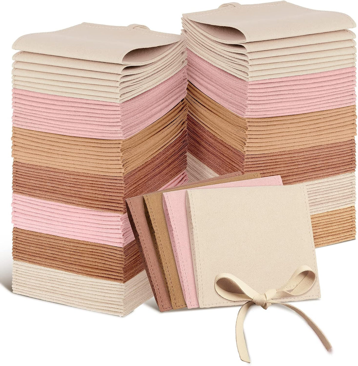 Sotiff 80 Pcs Microfiber Jewelry Pouch 8x8 cm Jewelry Packaging Bag Luxury Small Gift Bag for Small Business Envelope Style Bracelet Packaging Bow Tie Microfiber Pouch with Strings Divider(Khaki) - Image 9