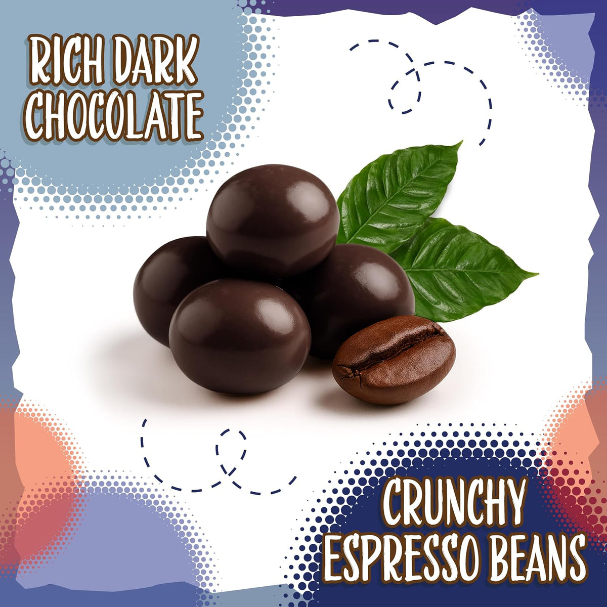 Nutritious and energizing dark chocolate espresso beans perfect for office candy bowls.