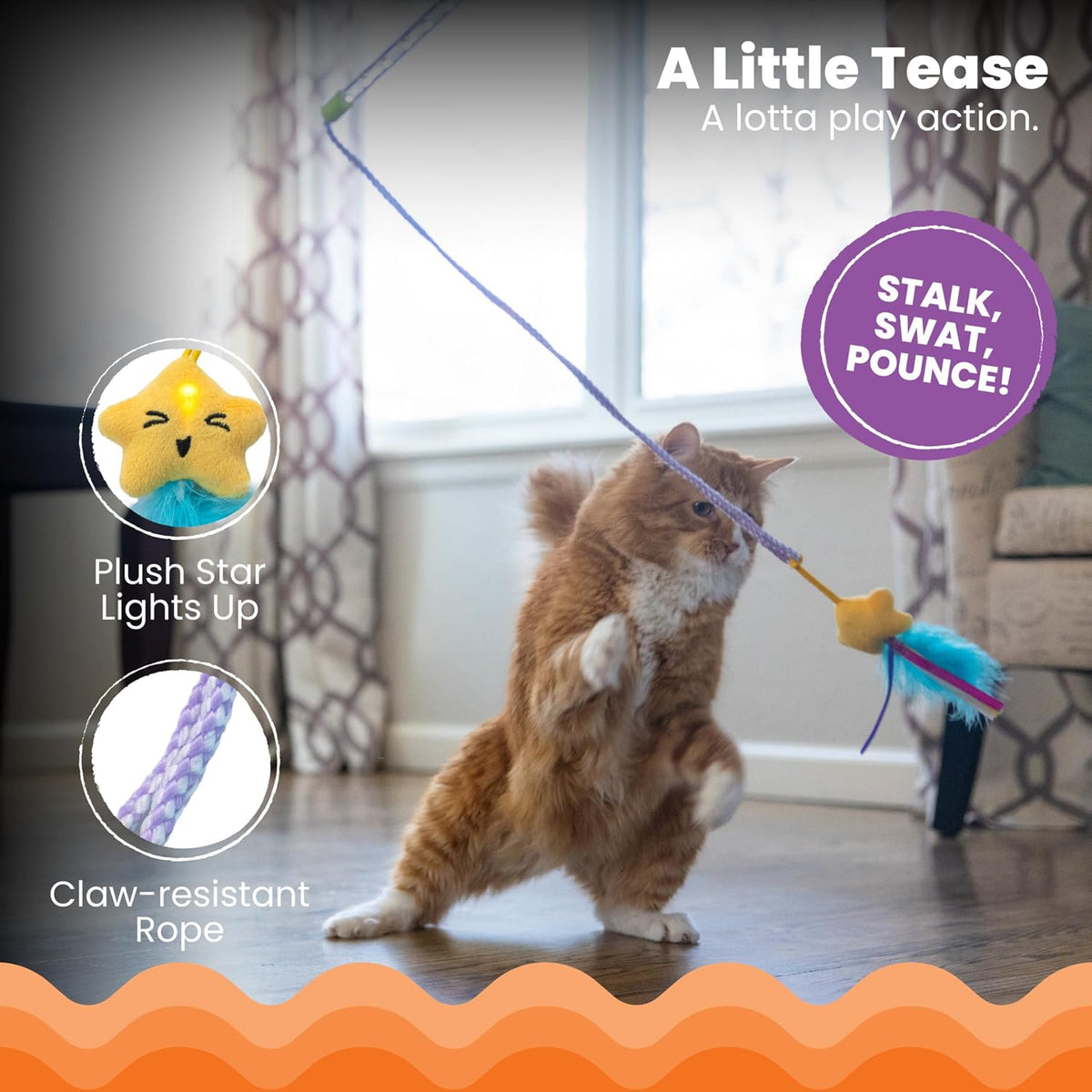 Plush star toy attachment with feathers and ribbon