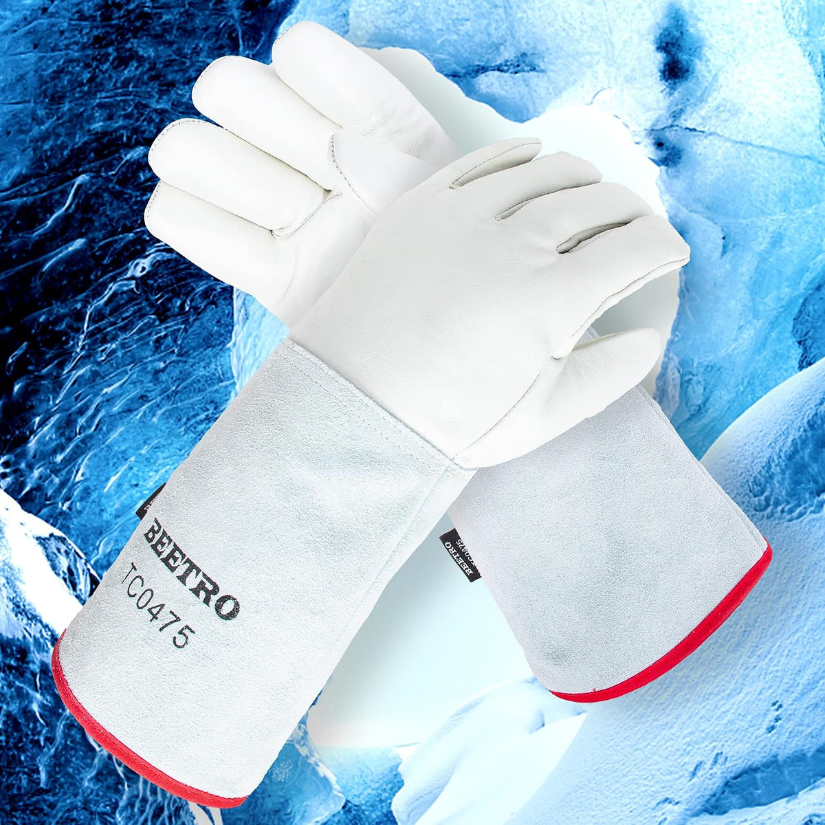 Reinforced palm and double-stitched seams on BEETRO cryogenic gloves
