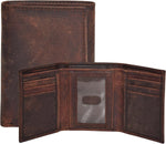 Oak Leathers men trifold wallet front view in vintage brown