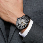 Forsining men skeleton wristwatch side profile case view