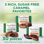 Individually wrapped pieces of imported Russell Stover sugar free chocolate caramels