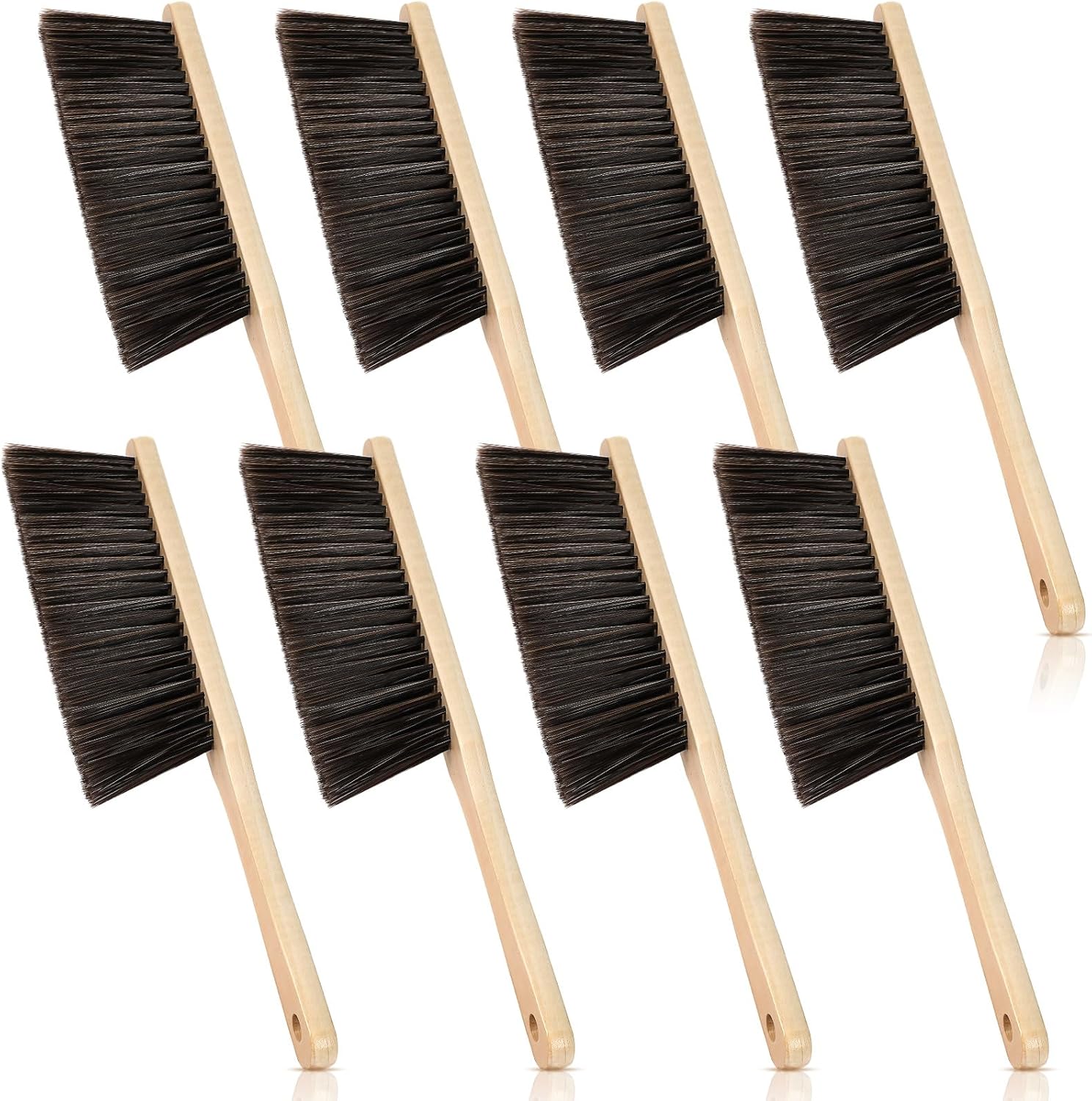 Tioncy 8 piece wooden dust brush set front view showing long handles