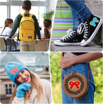 Bow patches styled creatively on a denim jacket and backpack