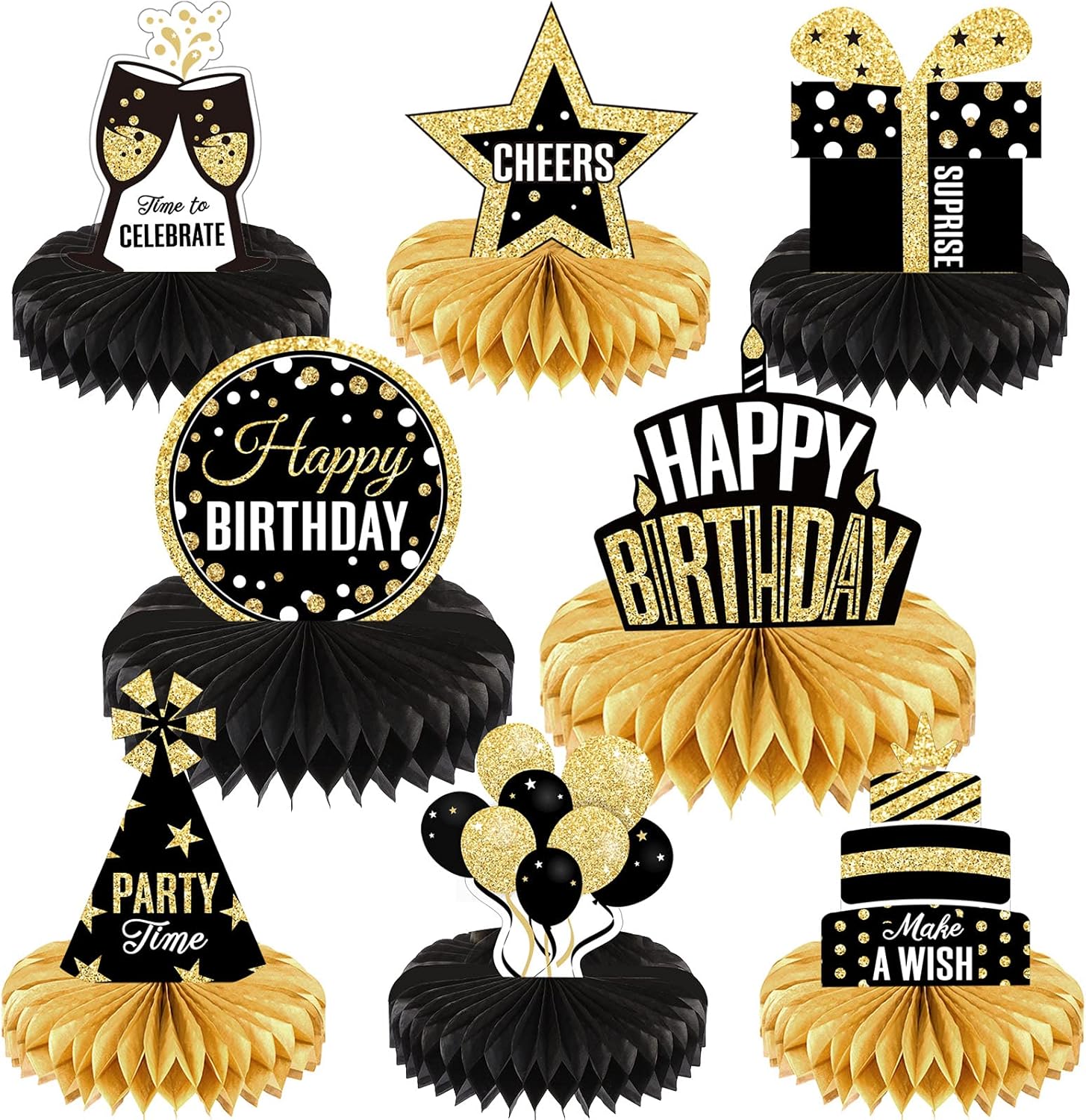 Zonon Happy Birthday Honeycomb Centerpieces set front view
