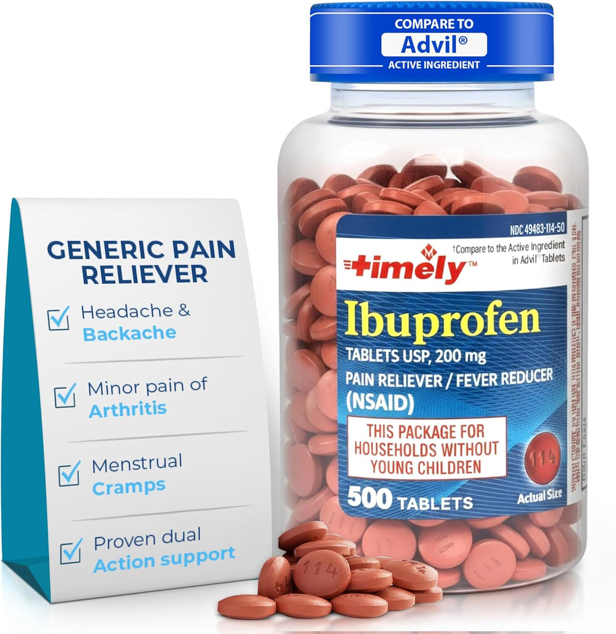 Advil Junior Strength Chewable Ibuprofen 72 tablets front packaging for kids fever relief