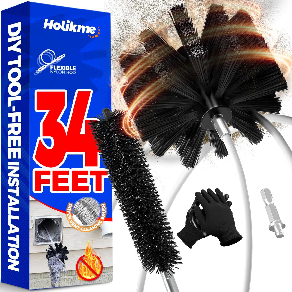 Holikme dryer vent cleaner kit front view and box packaging