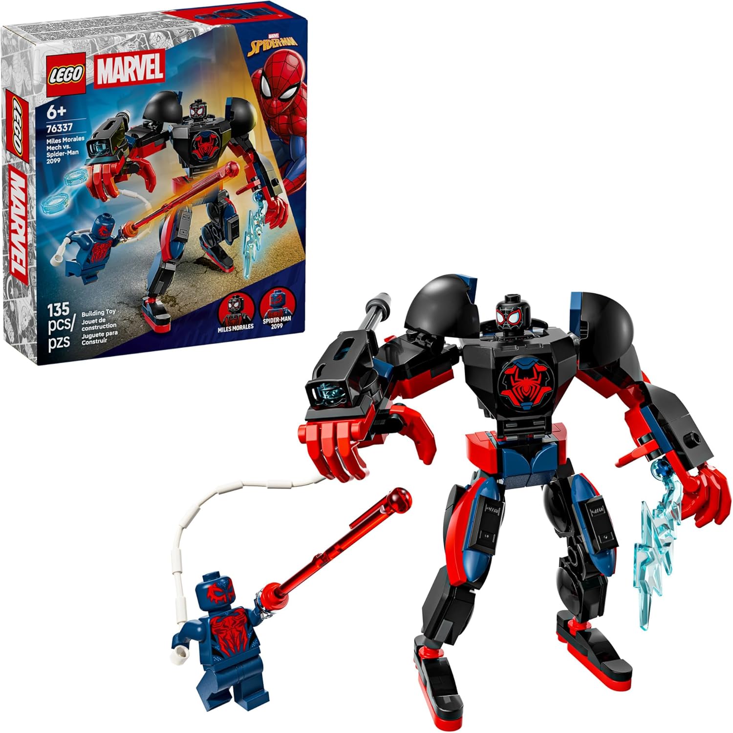 Lego Marvel Miles Morales Mech vs Spider-Man 2099 front box view