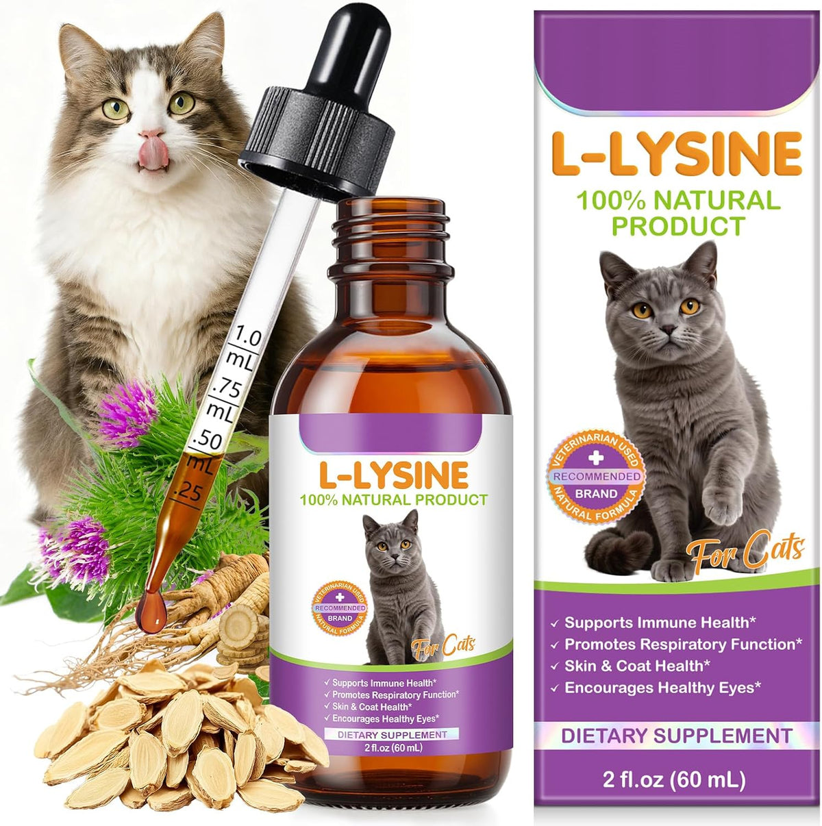 Lysine for Cats - L-Lysine Supplement for Eye Function & Respiratory Health, Lysine for Sneezing, Runny Nose, Immune Support - Chicken Flavor - Image 1